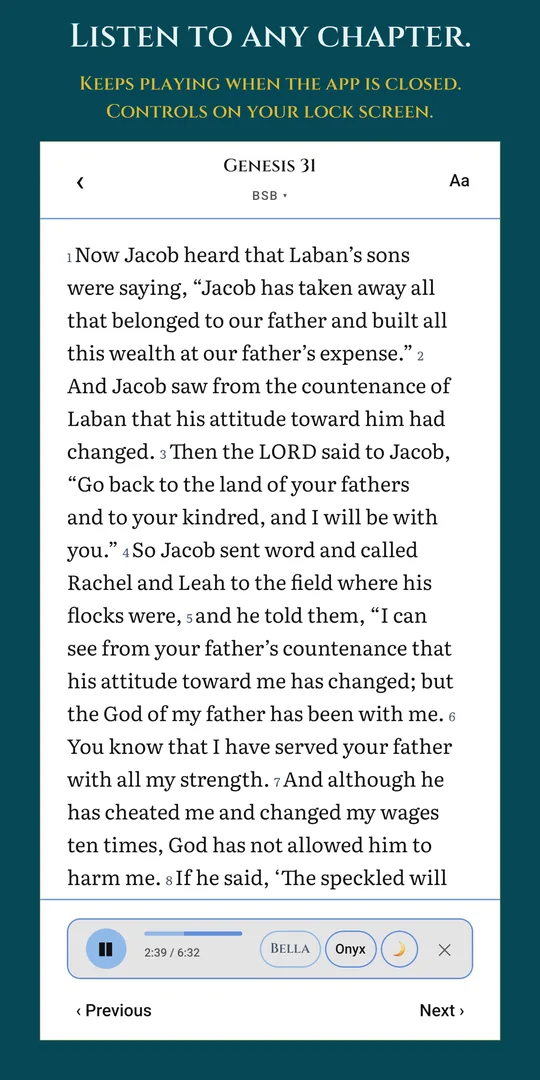 The audio Bible playing